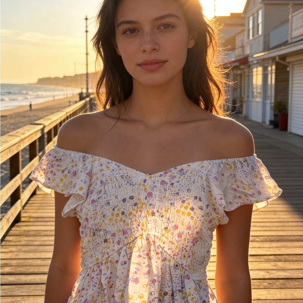 Japna Off-Shoulder Floral Crop Top - White and Yellow